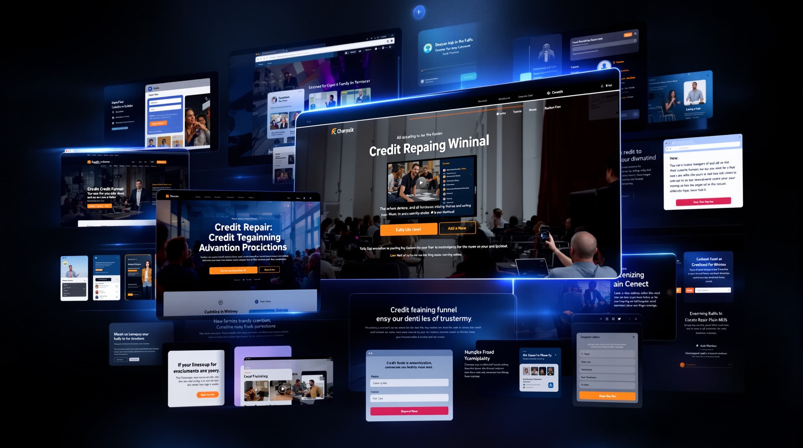 Credit repair webinar funnel AI-generated funnel collage